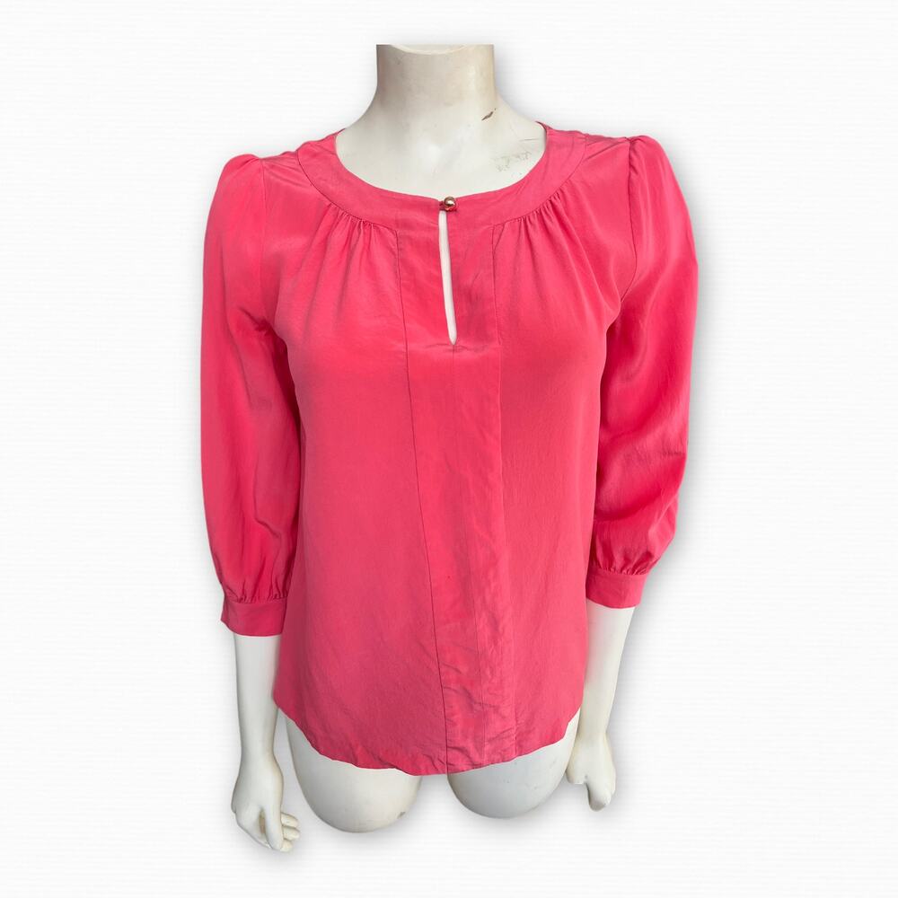 Kate Spade Coral Silk Blouse Gold Buttons
